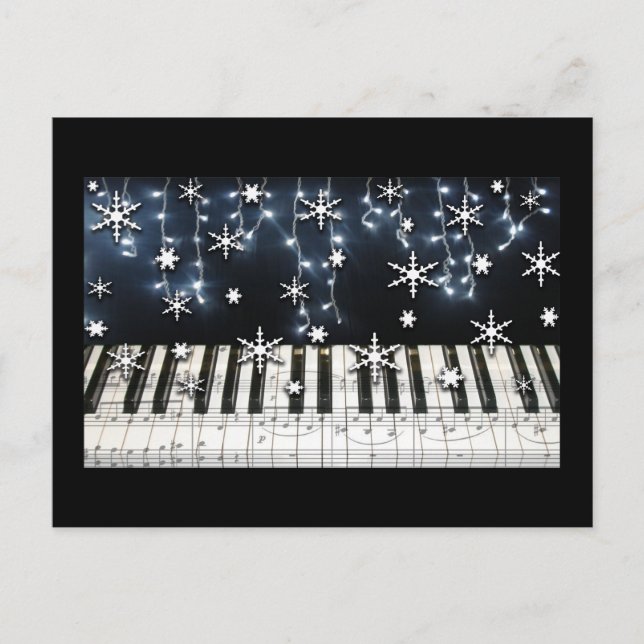 Cartão Postal De Festividades Teclado Floco de Neve Piano Natal (Frente)