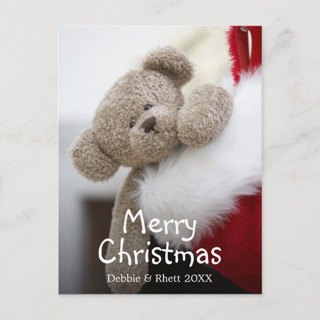 Cartão Postal De Festividades Teddy bear in Christmas stocking (Frente)