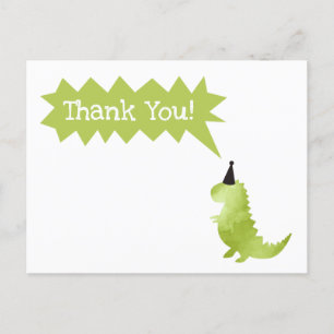 Cartão Postal De Festividades Tema de Dinossauro Verde Stomp e Chomp Obrigado