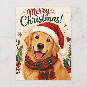Cartão Postal De Festividades Temporada de Natal de cachorro feliz