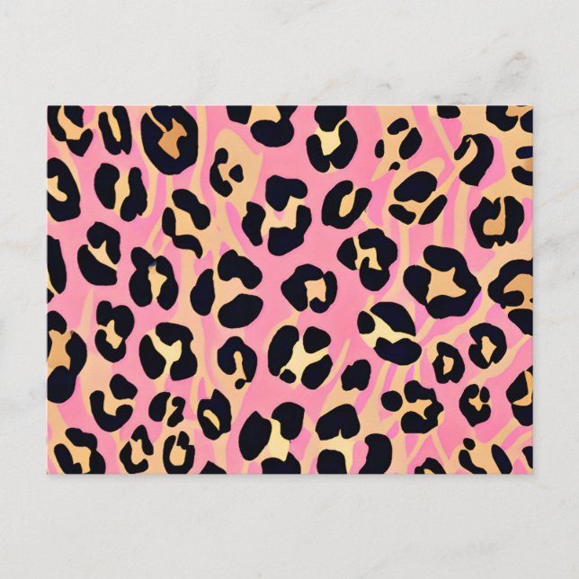 Cartão Postal De Festividades Tendência Pink Pink Peach Leopard Animal Print (Frente)