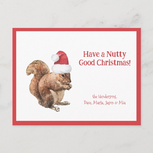 Cartão Postal De Festividades Tenha um bom esquilo de Natal NUTTY (Frente)