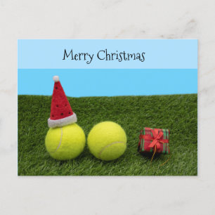 Cartão Postal De Festividades Tênis com chapéu de Natal Merry Christmas em verde