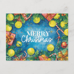 Cartão Postal De Festividades Tênis Feliz Natal bola de tênis no court H