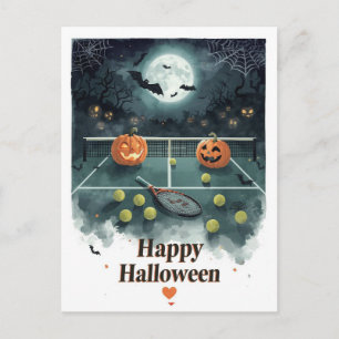 Cartão Postal De Festividades Tênis Halloween para Tênis Player com raquete