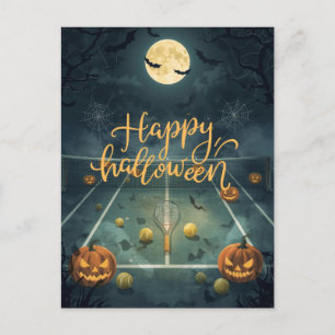 Cartão Postal De Festividades Tênis Halloween para Tênis Player com raquete