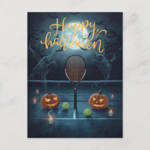 Cartão Postal De Festividades Tênis Halloween para Tênis Player com raquete