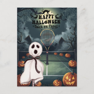 Cartão Postal De Festividades Tênis Halloween para Tênis Player com raquete