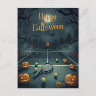 Cartão Postal De Festividades Tênis Halloween para Tênis Player com raquete