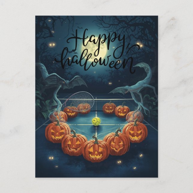 Cartão Postal De Festividades Ténis Halloween para tenista com raquete  (Frente)