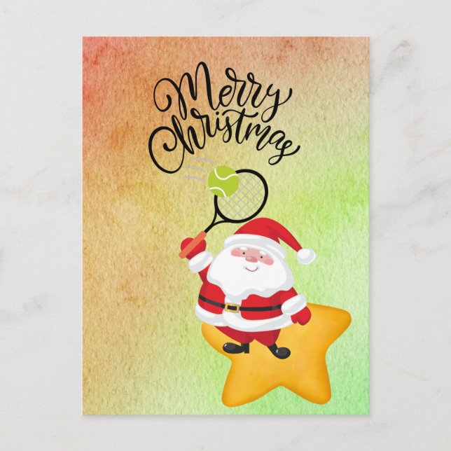 Cartão Postal De Festividades Tênis Natal com aquarela de Papai Noel (Frente)
