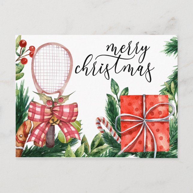 Cartão Postal De Festividades Tênis Natal com aquarela em rack (Frente)
