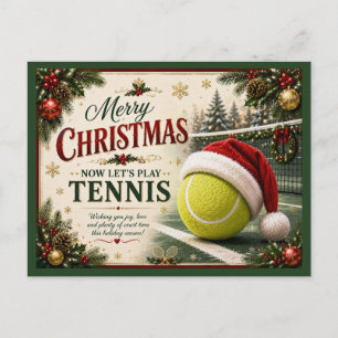 Cartão Postal De Festividades Tenis Natal com bola chapéu de papai noel