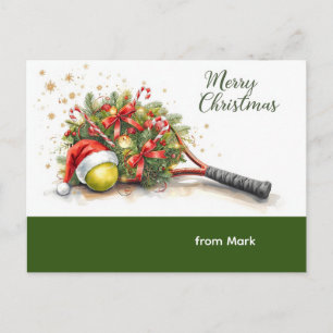 Cartão Postal De Festividades Tenis Natal com Chapéu de Papai Noel e raquete