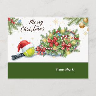 Cartão Postal De Festividades Tênis Natal com Chapéu de Papai Noel e raquete