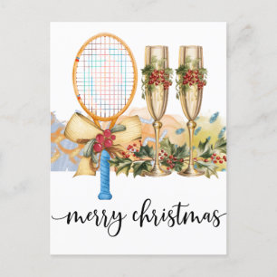 Cartão Postal De Festividades Tênis Natal com o templo Racket e Natal