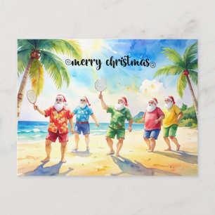 Cartão Postal De Festividades Tenis Natal Verão com Papai Noel na praia