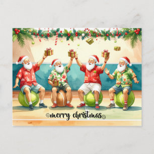 Cartão Postal De Festividades Tenis Natal Verão com Papai Noel na praia