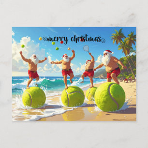 Cartão Postal De Festividades Tenis Natal Verão com Papai Noel na praia 