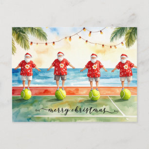 Cartão Postal De Festividades Tenis Natal Verão com Papai Noel na praia