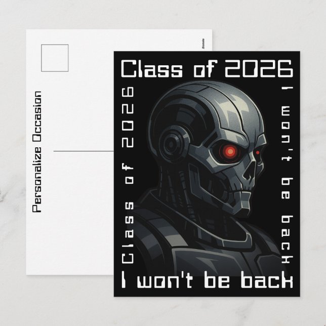 Cartão Postal De Festividades Terminator Skull Graduation Class of 2026 Design (Frente/Verso)