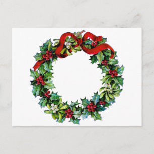 Cartão Postal De Festividades Terra de Natal de Holly e MIstletoe