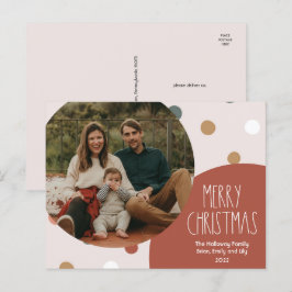 Cartão Postal De Festividades Terracotta Red Boho Bolinhas Natal Uma Foto