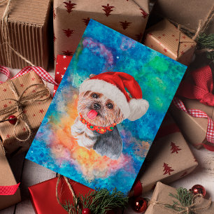 Cartão Postal De Festividades Terrier da Raça Yorkshire Cachorro Natal