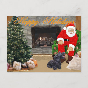 Cartão Postal De Festividades Terrier Escocês Feliz & Papai Noel