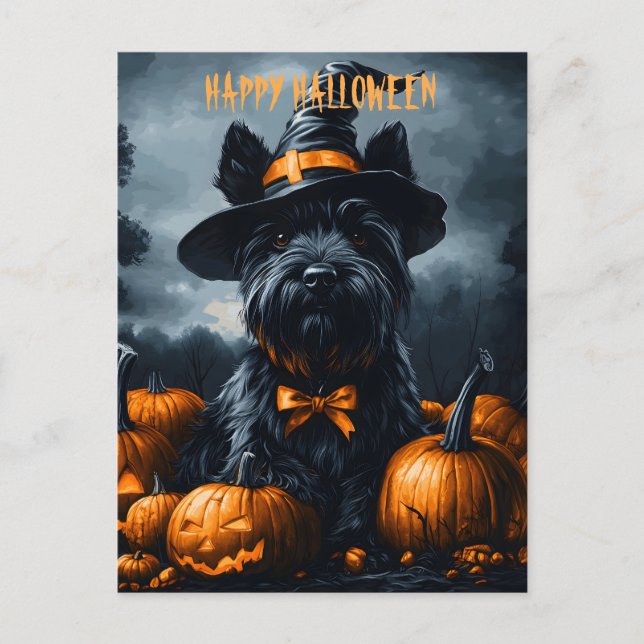 Cartão Postal De Festividades Terrier Halloween escocês (Frente)