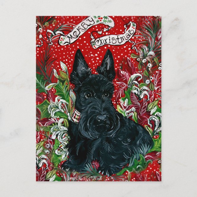 Cartão Postal De Festividades Terrier Xmas escocês (Frente)
