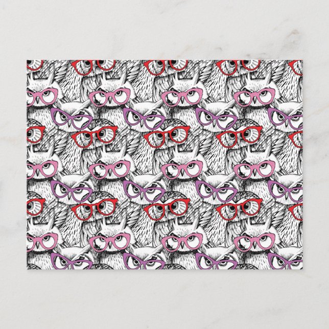 Cartão Postal De Festividades Teste padrão dos Eyeglasses da coruja (Frente)