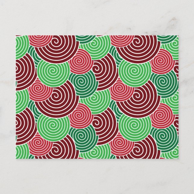 Cartão Postal De Festividades Teste padrão espiral verde vermelho do feriado do (Frente)