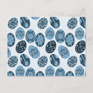 Cartão Postal De Festividades Teste padrão ucraniano do azul dos ovos da pásco
