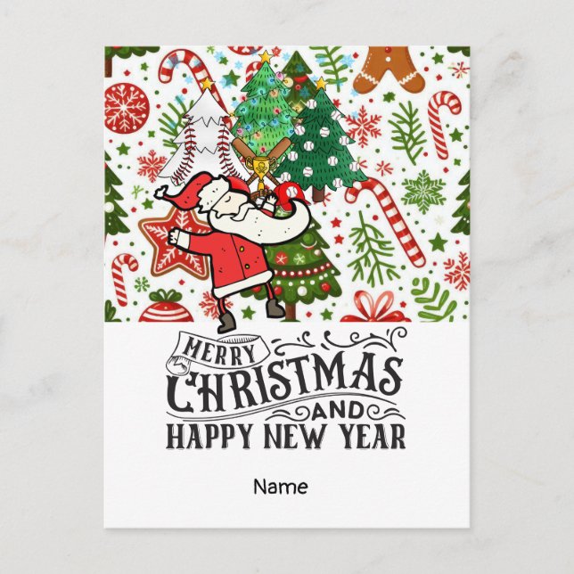 Cartão Postal De Festividades Teto de Natal de Baseball (Frente)