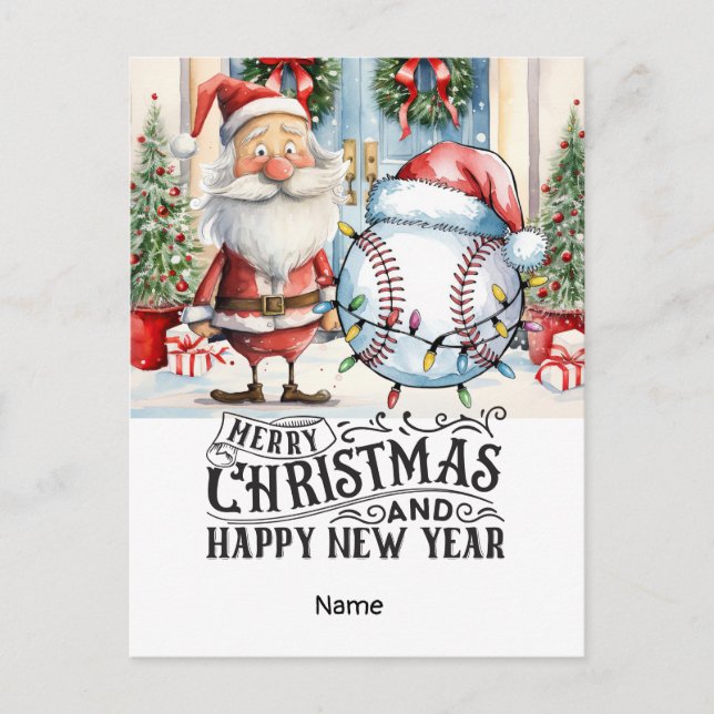 Cartão Postal De Festividades Teto de Natal de Baseball (Frente)