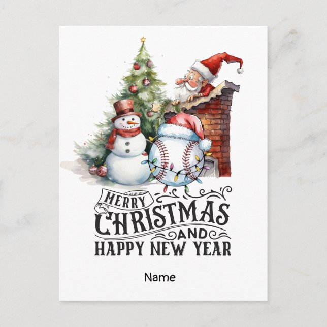 Cartão Postal De Festividades Teto de Natal de Baseball (Frente)