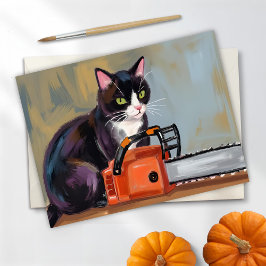 Cartão Postal De Festividades Texas Tuxedo Cat Massacre de Motosserra Divertido 