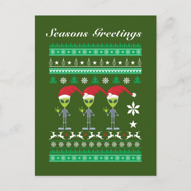 Cartão Postal De Festividades Texto adicional de alienígena de Natal engraçado (Frente)