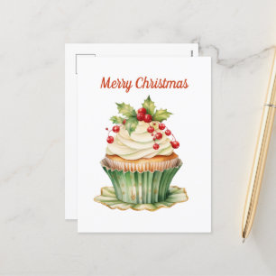 Cartão Postal De Festividades Texto de adição de cupcake de Natal de Aquarela