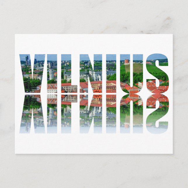 Cartão Postal De Festividades Texto de Vilnius com reflexão (Frente)