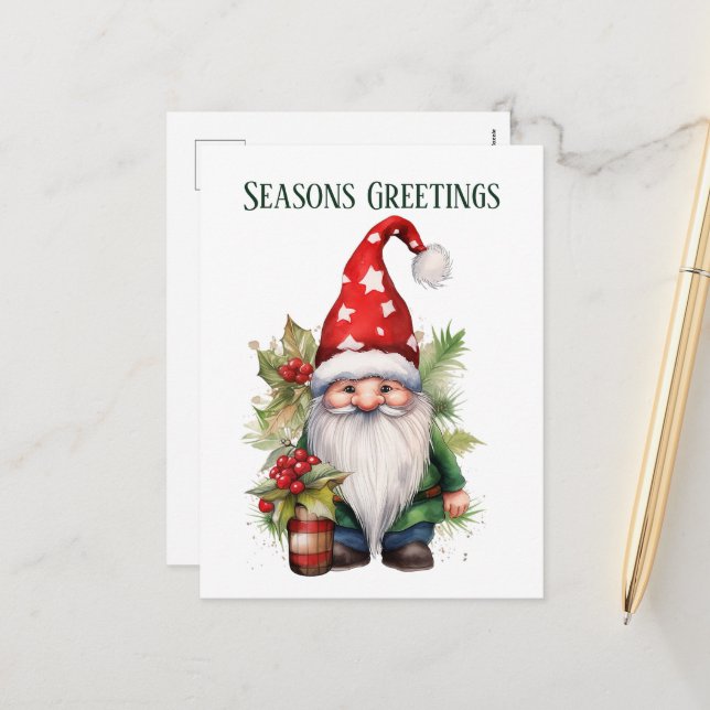 Cartão Postal De Festividades Texto do gnomo da aquarela natalina Feriado (Frente/Verso In Situ)