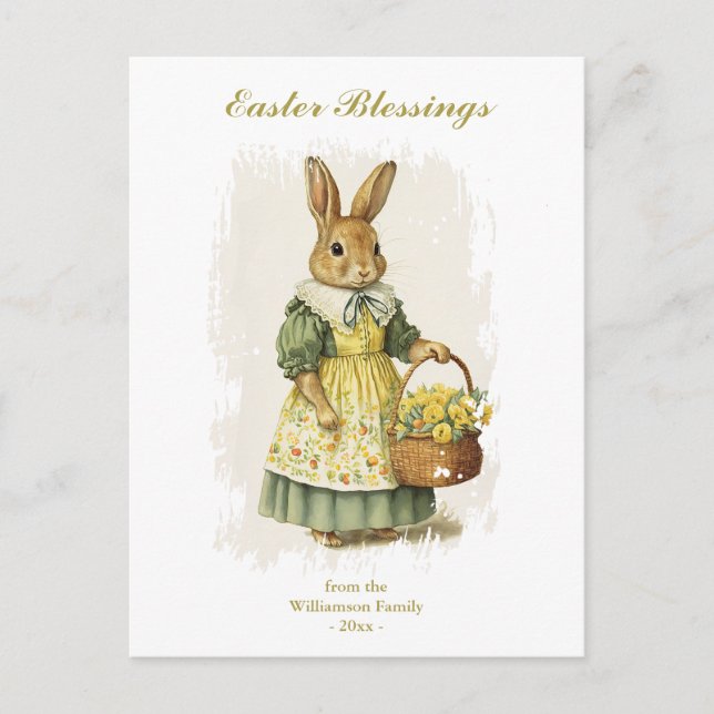 Cartão Postal De Festividades Texto Personalizado de Bênção de páscoa do Coelho  (Frente)