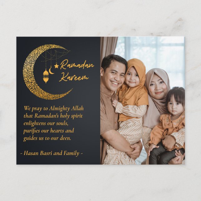 Cartão Postal De Festividades Texto Personalizado de Foto Ramadan Kareem Moon (Frente)