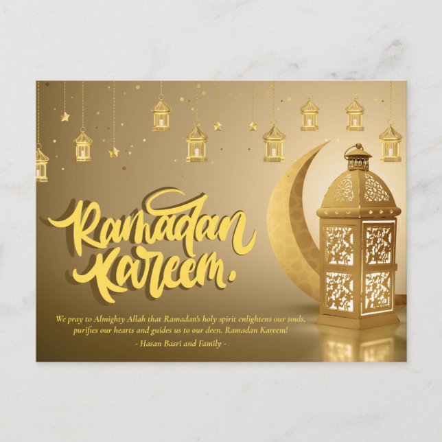 Cartão Postal De Festividades Texto Personalizado Ramadan Kareem (Frente)
