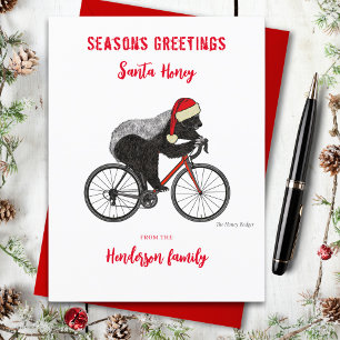 Cartão Postal De Festividades Texugo Melado Natal Divertido numa Bicicleta Perso
