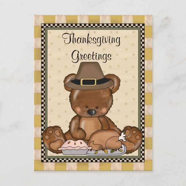 Cartão Postal De Festividades Thanksgiving Bear Holiday cartoon postcard (Frente)
