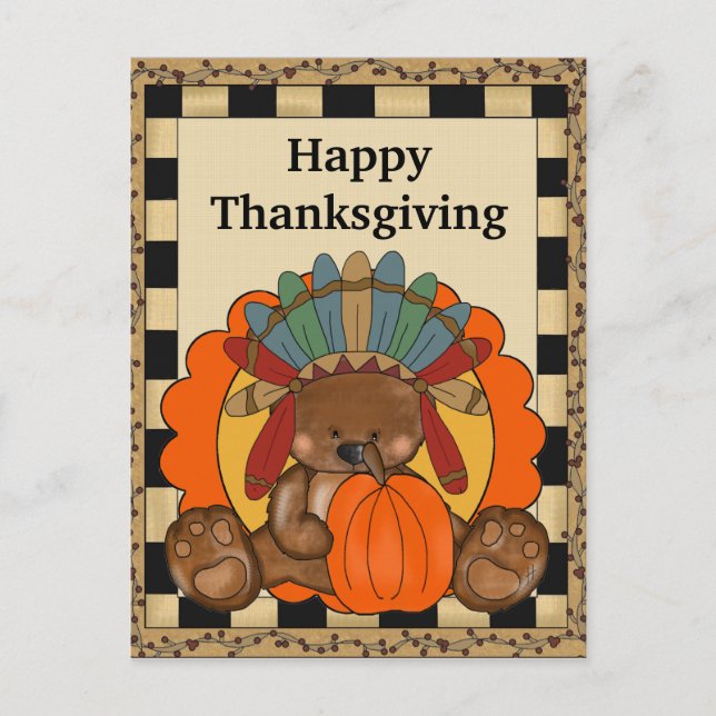 Cartão Postal De Festividades Thanksgiving Bear holiday greeting postcard (Frente)