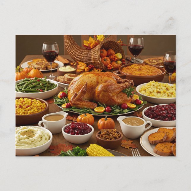 Cartão Postal De Festividades Thanksgiving Feast Postcard Cozy Holiday Dinner (Frente)