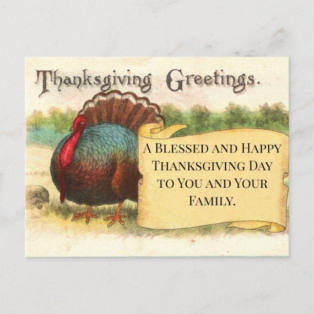 Cartão Postal De Festividades Thanksgiving Greetings Turkey Holiday Postcard (Frente)